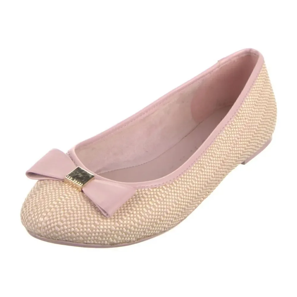 TED BAKER Sualli Bow Raffia Pink Ballet Flat Size 39.5 / 9
